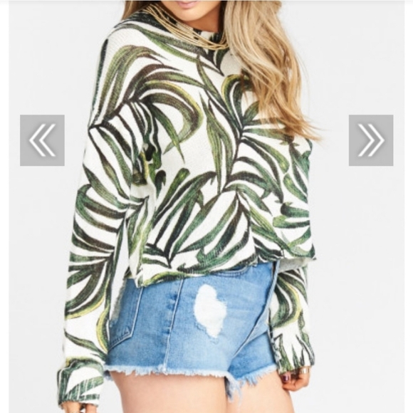 Show Me Your MuMu Crop Varsity Sweater Peruvian Palm Green Cream Size SMALL - Picture 5 of 11